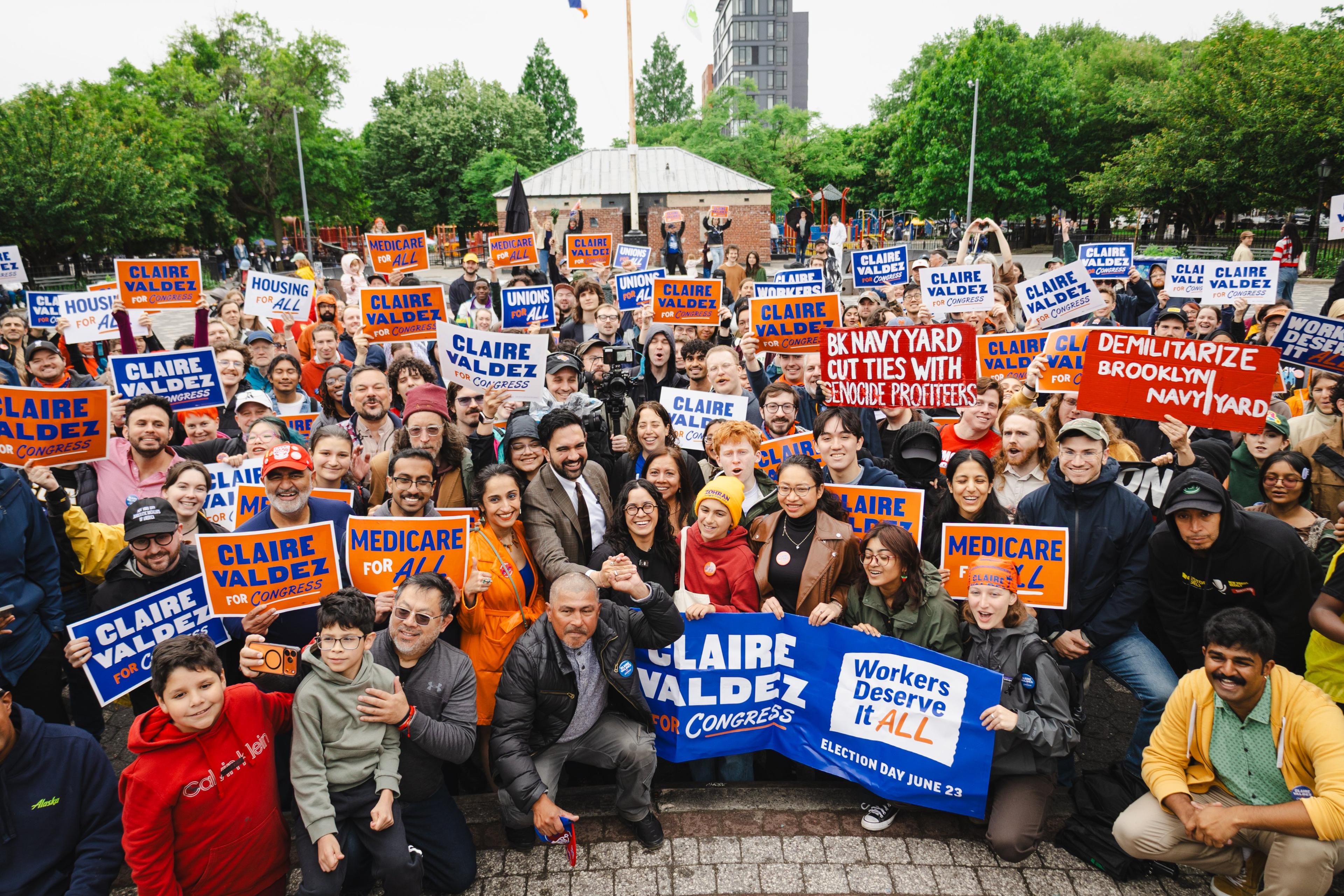 Crowd of Claire Valdez for Congress volunteers