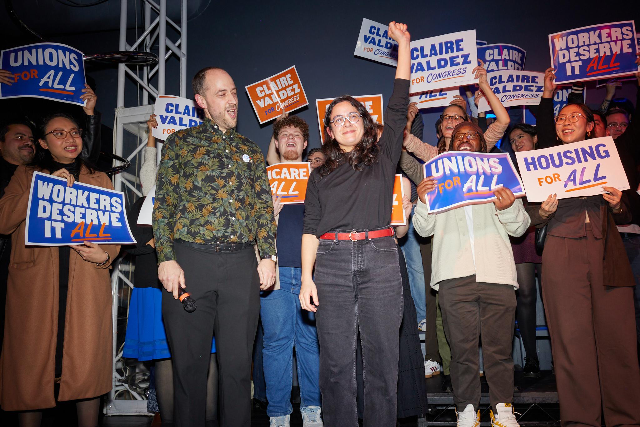 Claire Valdez with supporters