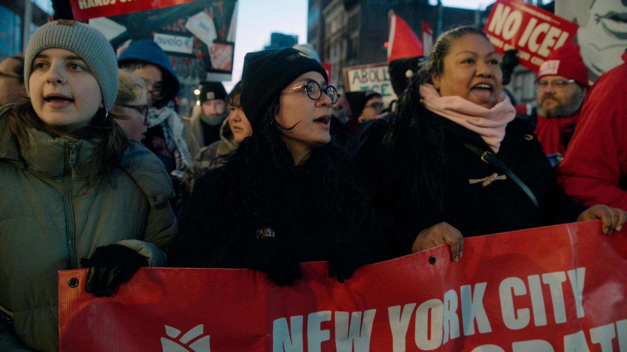 Claire Valdez at a protest against ICE, marching in solidarity with the people of Minneapolis.
