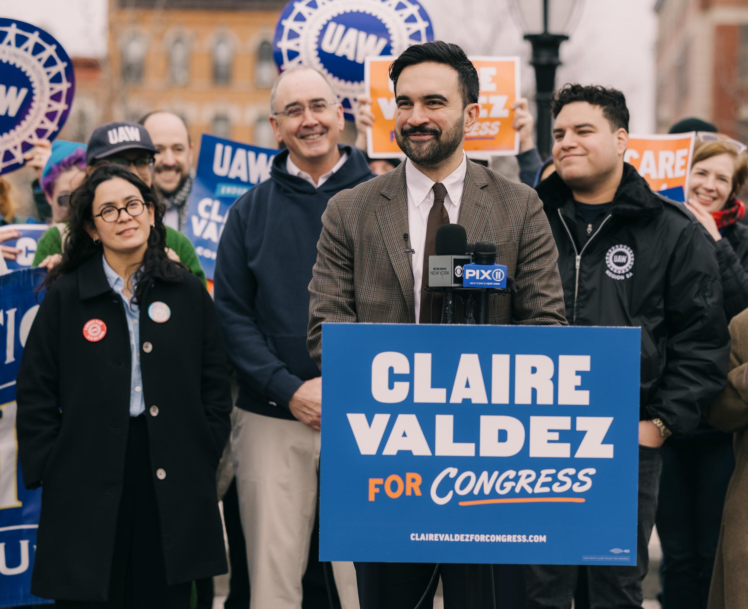Mayor Zohran Mamdani speaks at a rally to endorse Claire Valdez for Congress